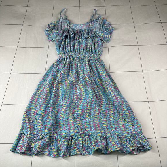 Lilly Pulitzer Dress Womens XS Blue Kalen Clam Jam Ruffle Spaghetti Strap Mini - Picture 3 of 11